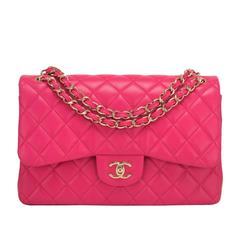 Chanel Fuchsia Lambskin Jumbo Classic Double Flap Bag