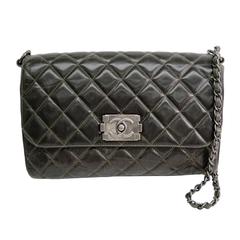 Chanel Black Gray Ruthenium HW Calfskin Leather 'Boy' Crossbody Shoulder Bag