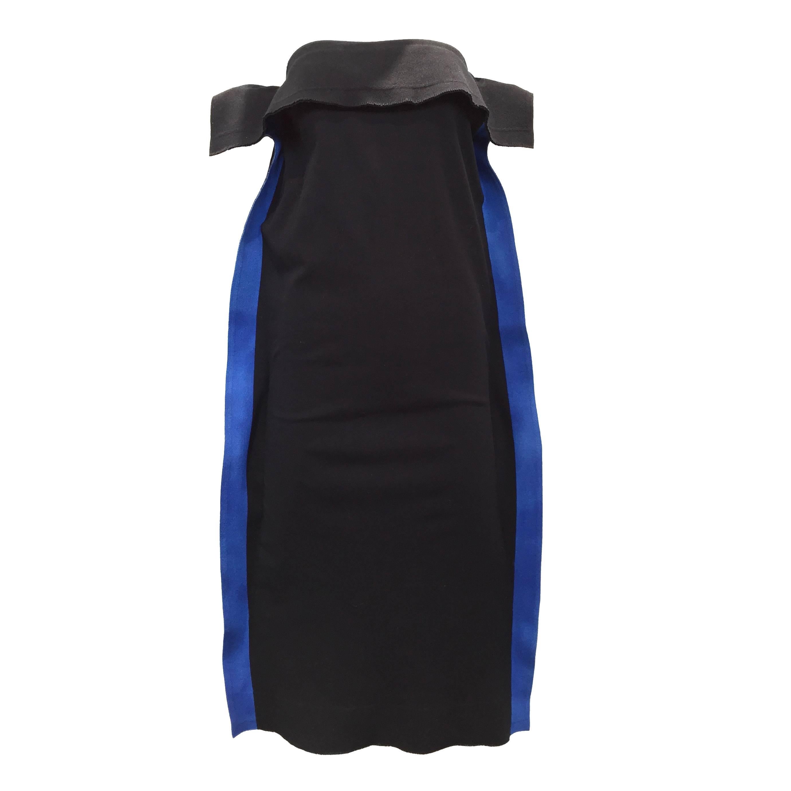 Rare Issey Miyake black and blue strapless  knit dress