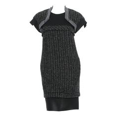 Chanel Multi Color Black Tweed and Mesh Trim Short Sleeve Cocktail Dress