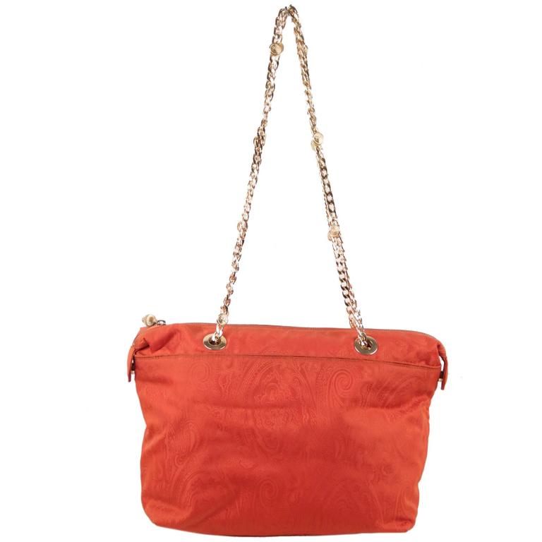 ETRO MILANO Orange Paisley Jacquard Canvas TOTE Shoulder Bag w/ Chain Straps For Sale at 1stdibs