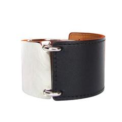Hermes Thales Bracelet Cuff Black Leather and Palladium Size S