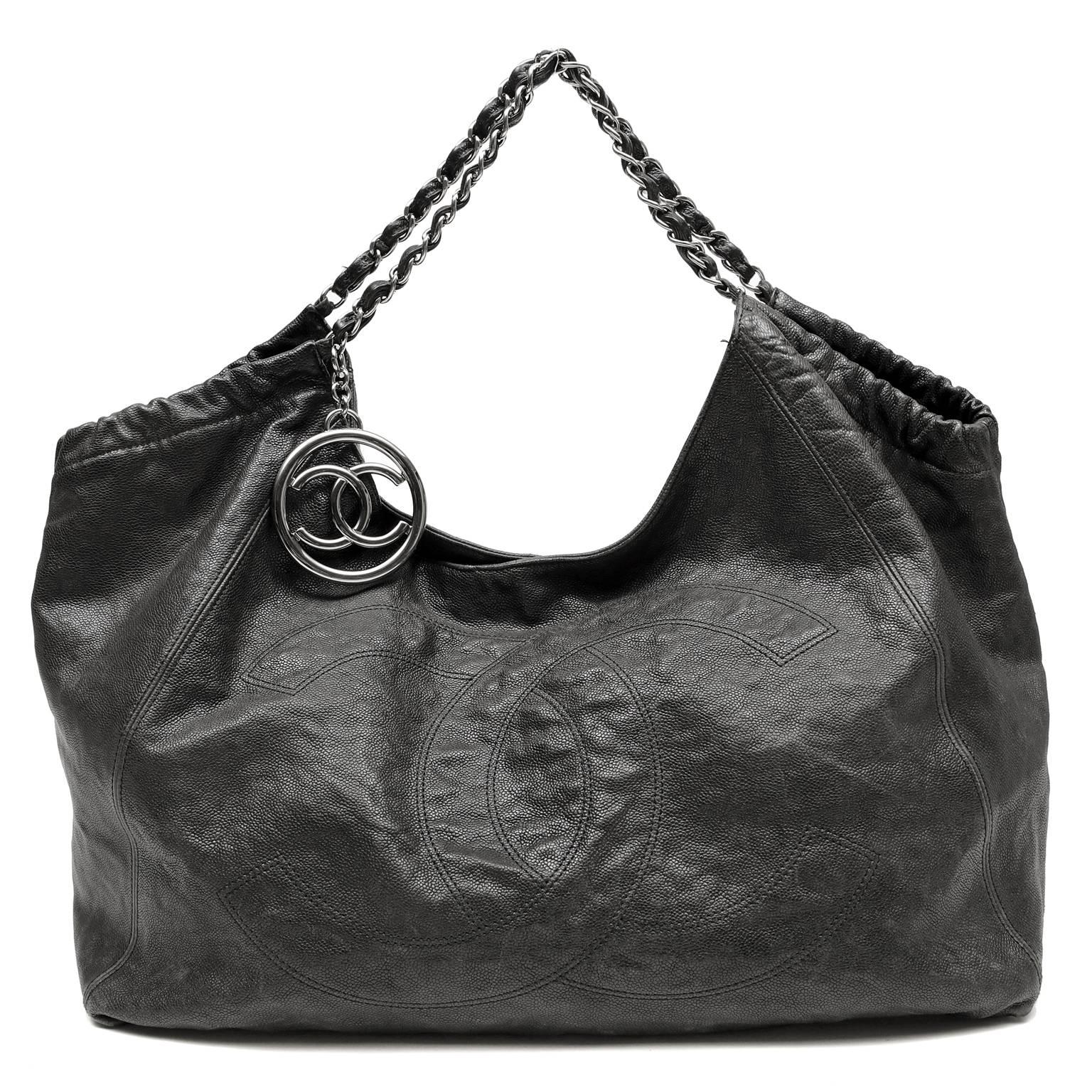 Chanel Black Coco Cabas Tote- Distressed Caviar Leather