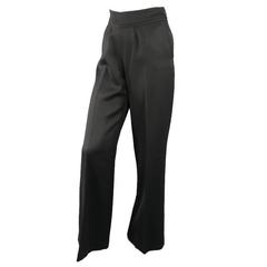 OSCAR DE LA RENTA Size 2 Black Wool High Rise Wide Leg Ribbon Waist Dress Pants 7