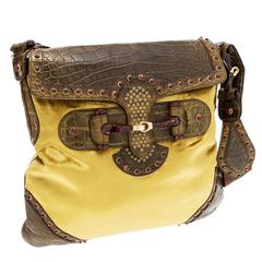 Gucci Tom Ford Green Crocodile and Velvet Horsebit Shoulder Bag 12