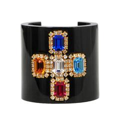Chanel Black Jeweled Cross Cuff 
