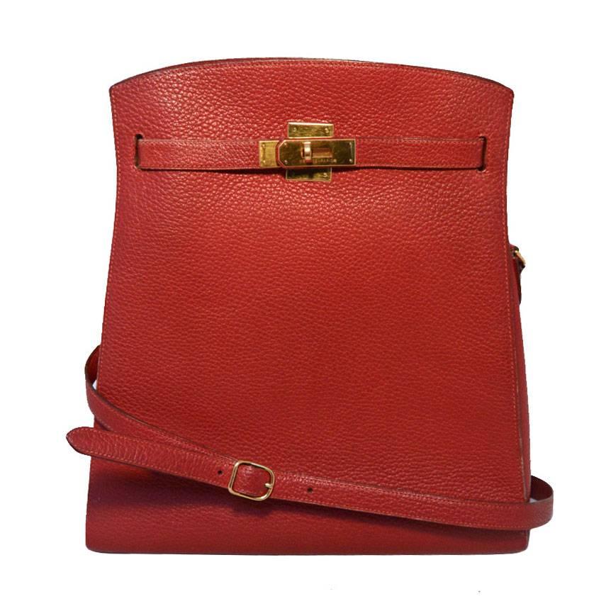 Hermes Vintage Rouge Clemence Leather Kelly Sport Shoulder Bag