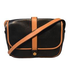 Hermes Vintage Black and Tan Leather Messenger Shoulder Bag