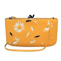 Hermes Vintage Yellow Leather Floral Pattern Handbag