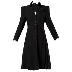 Elegant Vintage 1940s 40s Black Wool Princess Coat with Bold Shoulders
