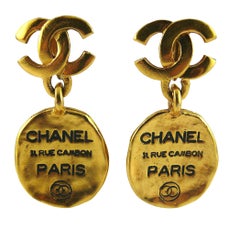 Chanel Vintage Rue Cambon Tag Dangling Earrings