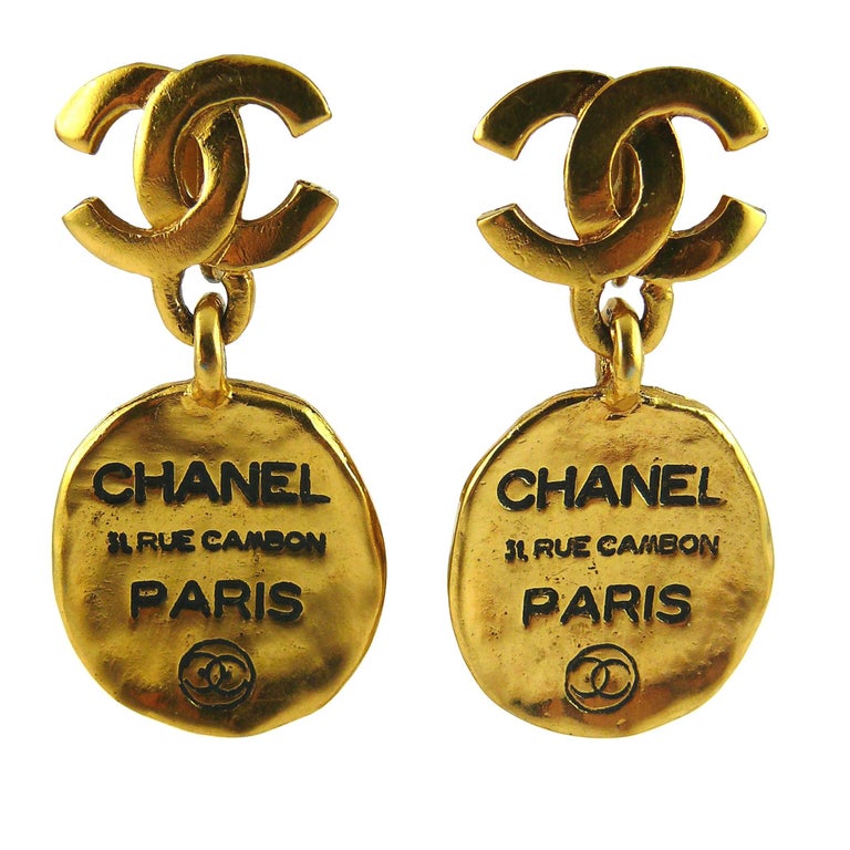 Chanel Vintage Rue Cambon Tag Dangling Earrings at 1stDibs