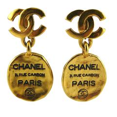 Chanel Vintage Rue Cambon Tag Dangling Earrings 1