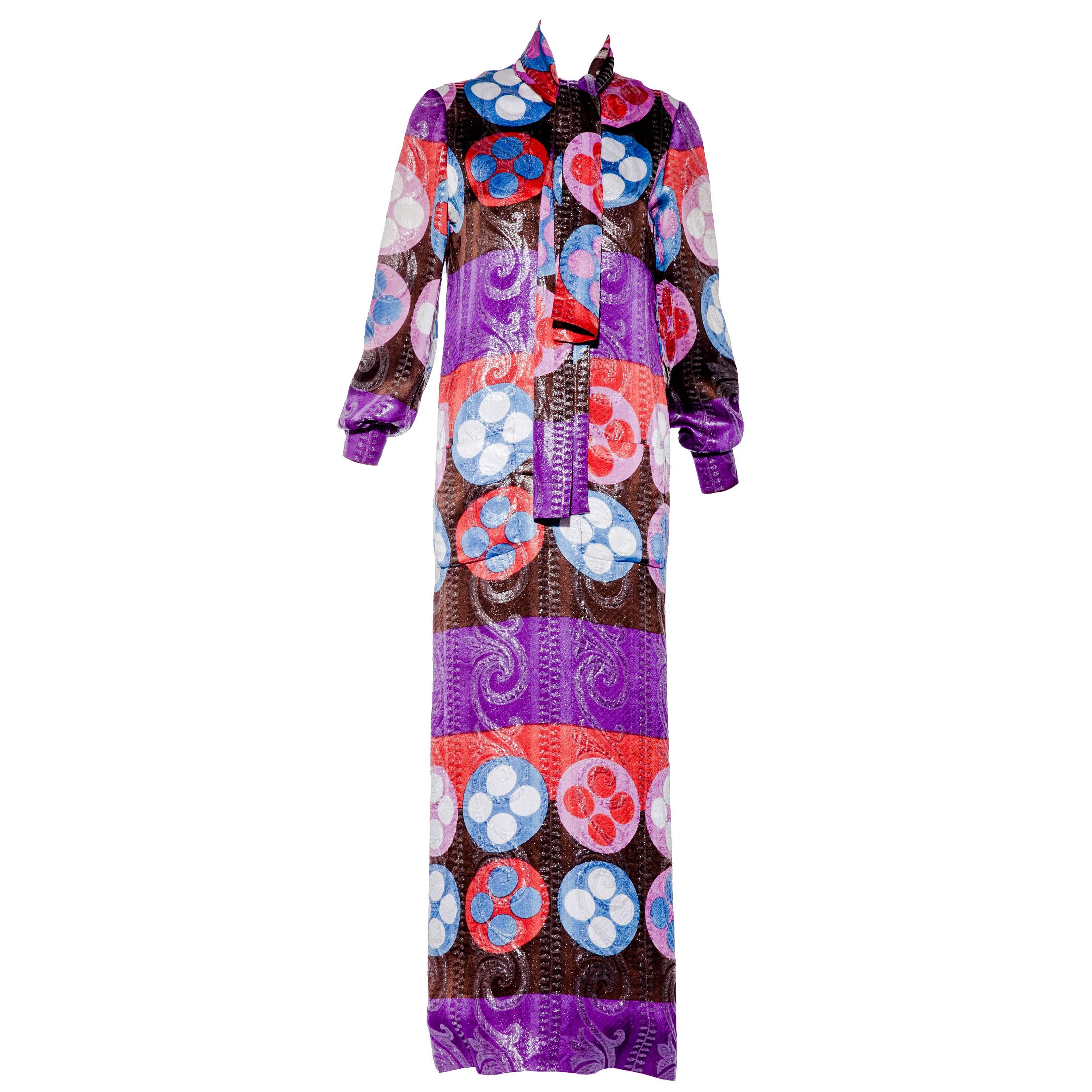 Lanvin silk dress with attached scarf in geometric print, 1970s at 1stDibs