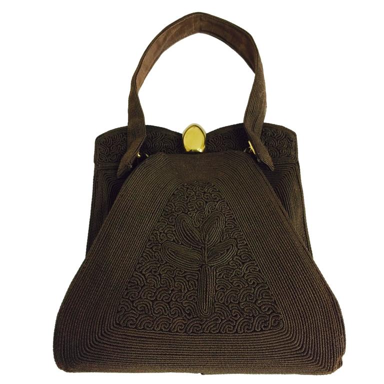 Corde 1940s Unique Chocolate Brown Genuine Handbag For At Corde 1940s Unique Chocolate Brown Genuine Handbag For