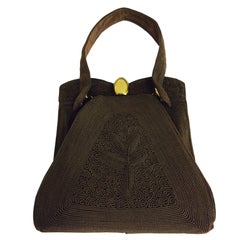 Vintage Corde 1940s unique chocolate brown genuine corde handbag