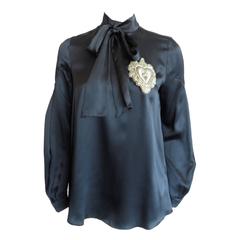 New GIVENCHY by Tisci Embroidered metal heart silk blouse shirt 