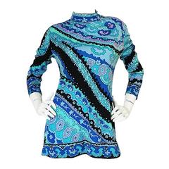 1970s Blue Print Leonard Silk Jersey Tunic or Mini Dress 2