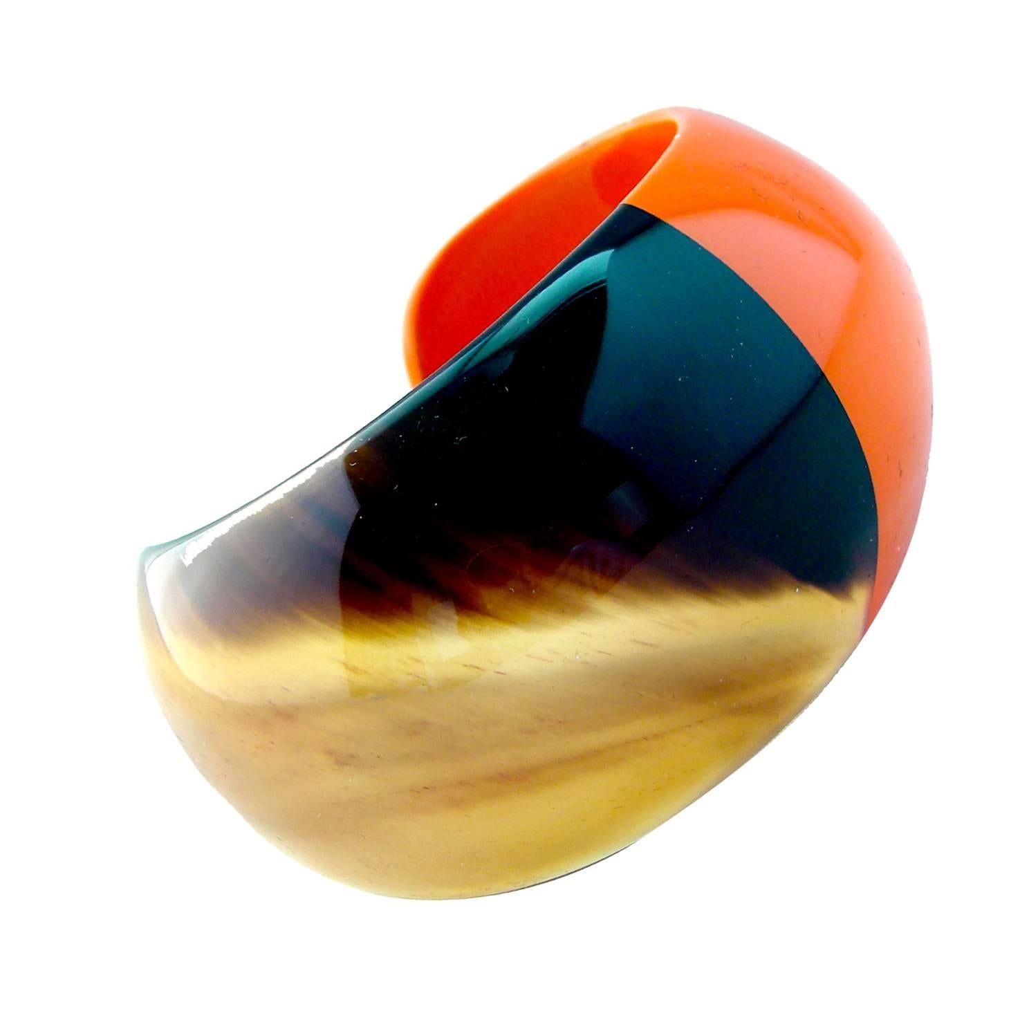 Hermes Paris Resin Horn Cuff Bracelet Range & Natural + Dust Cover 2013