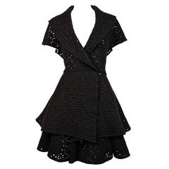 AZZEDINE ALAIA black open knit jacket with flared hem and matching skirt 3