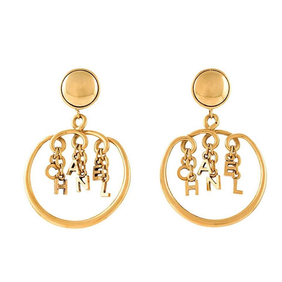 Chanel Logo Charm Hoop Clip-on Earrings