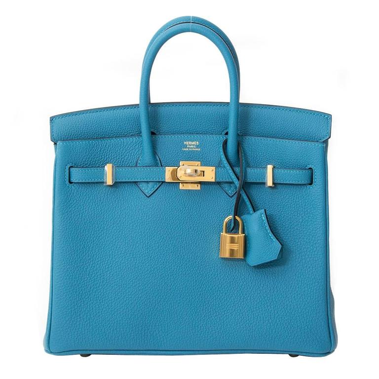 BRAND NEW Hermes Birkin Turquoise 25 cm Palladium Hardware Handbag
