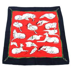 Foulard en soie Hermes Les Levriers Greyhounds De Poret 90 cm