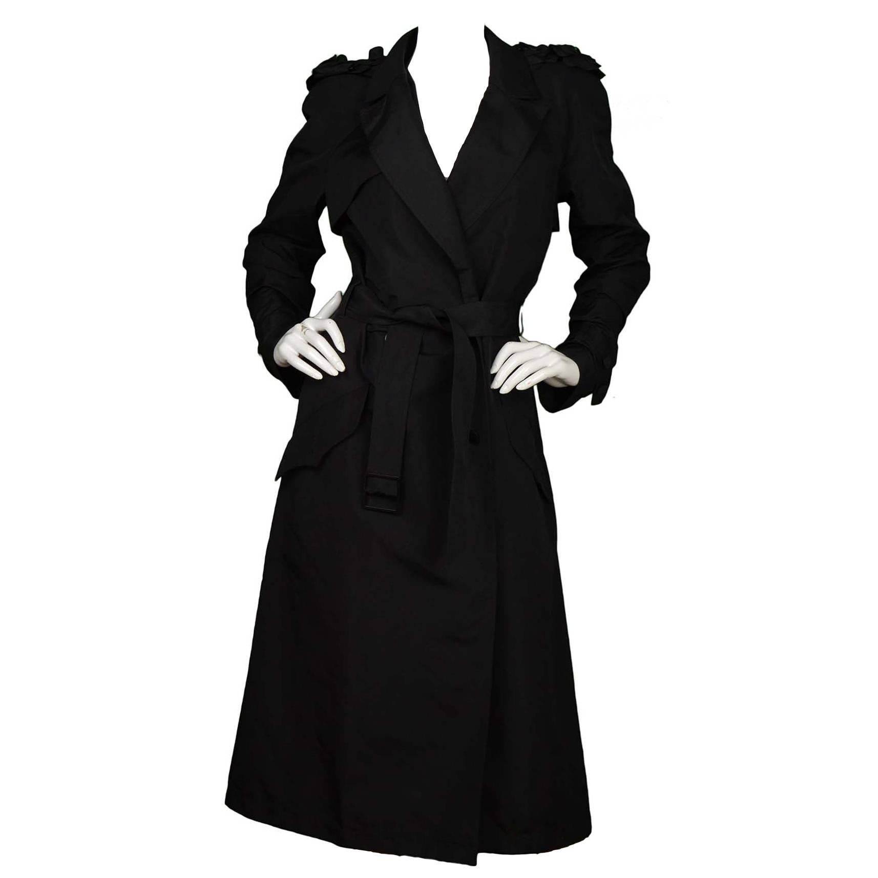 Chanel Black Silk Long Belted Trench Coat sz 38