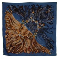 Hermes Blue & Multi-Colored 90 cm Silk Scarf