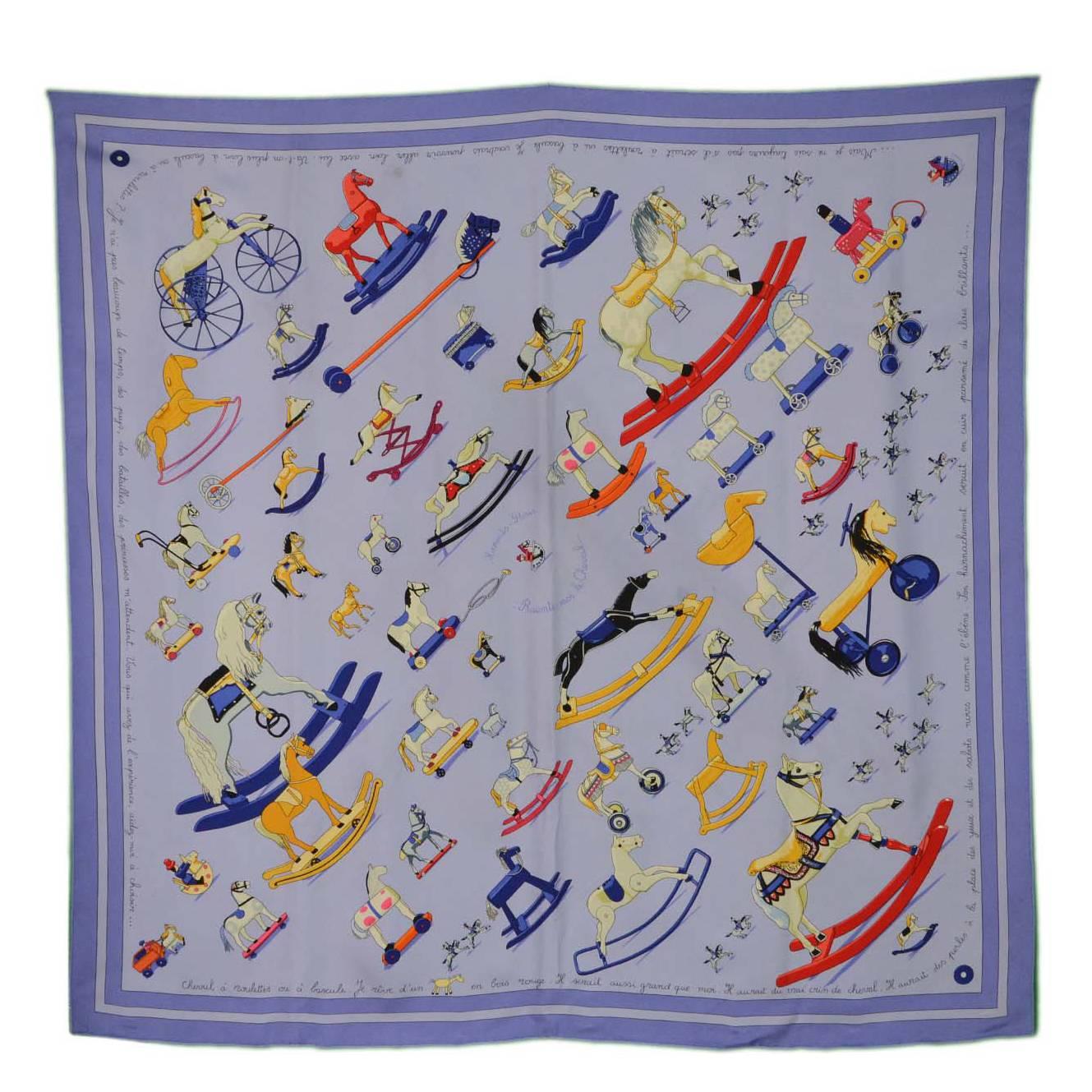 Hermes Periwinkle 
Raconte-Moi Le Cheval
 90 cm Silk Scarf