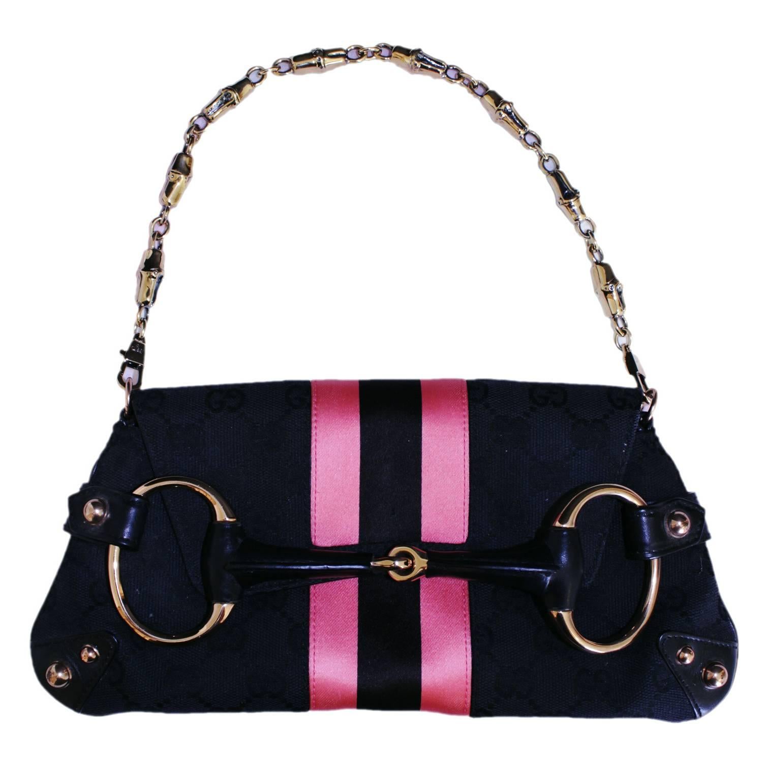 Free Shipping: Black & Pink Studded Horsebit Bag Tom Ford Gucci 2004 Collection!