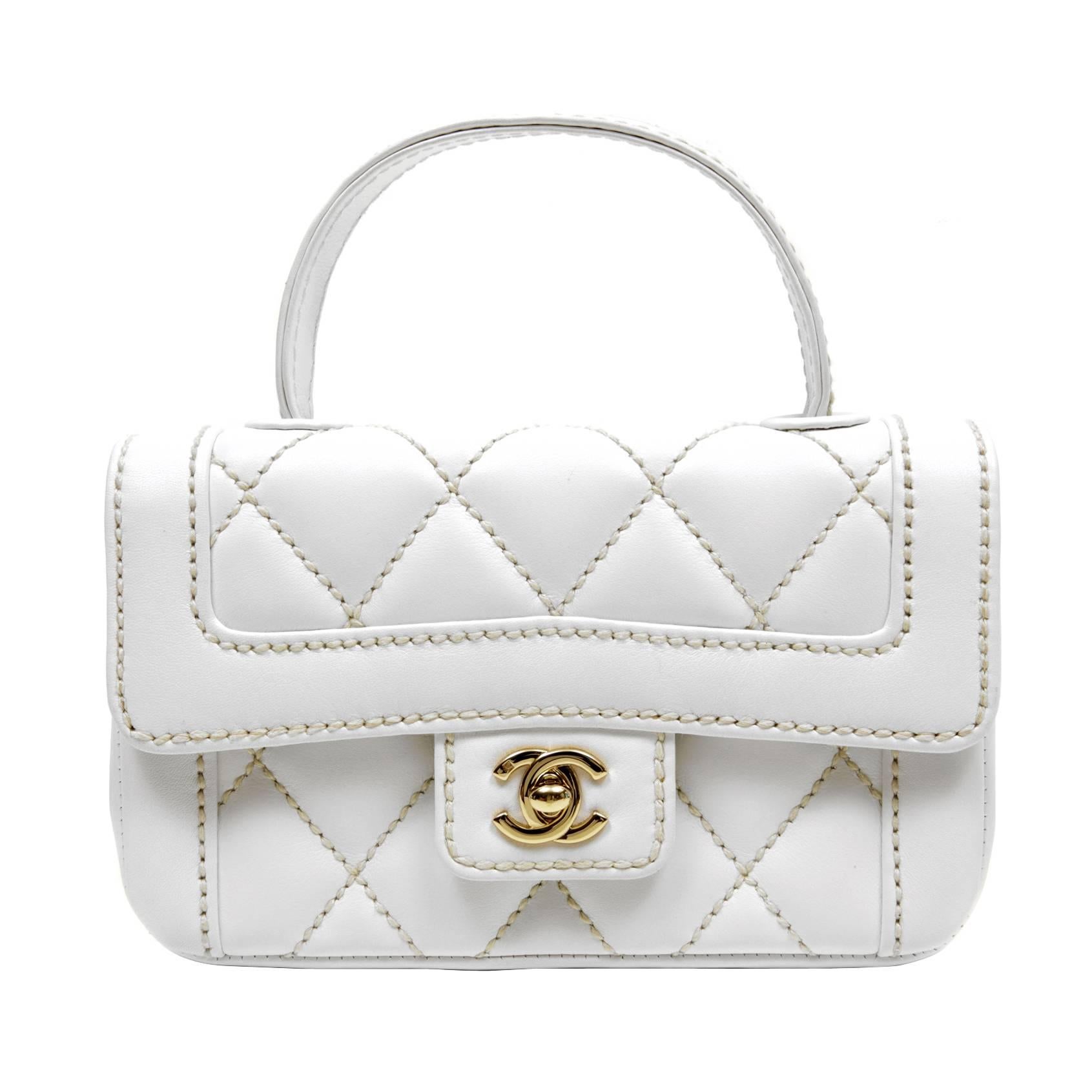 Chanel White Leather Mini Kelly Classic with GHW 