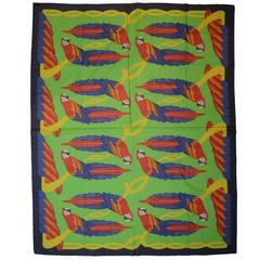 Hermes Pareo Green & Blue Parrot Print Cotton Scarf