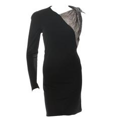 Gucci Black Viscose Asymmetric Sleeve Sequin Beaded Cocktail Gown Dress