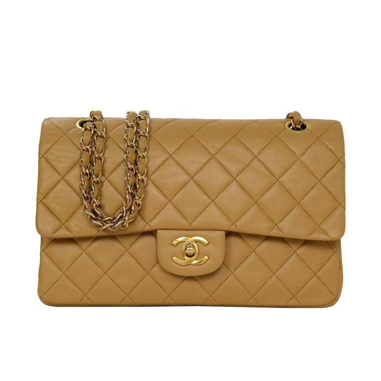Chanel Vintage '90s Tan Quilted Medium Double Flap Bag GHW For Sale at ...