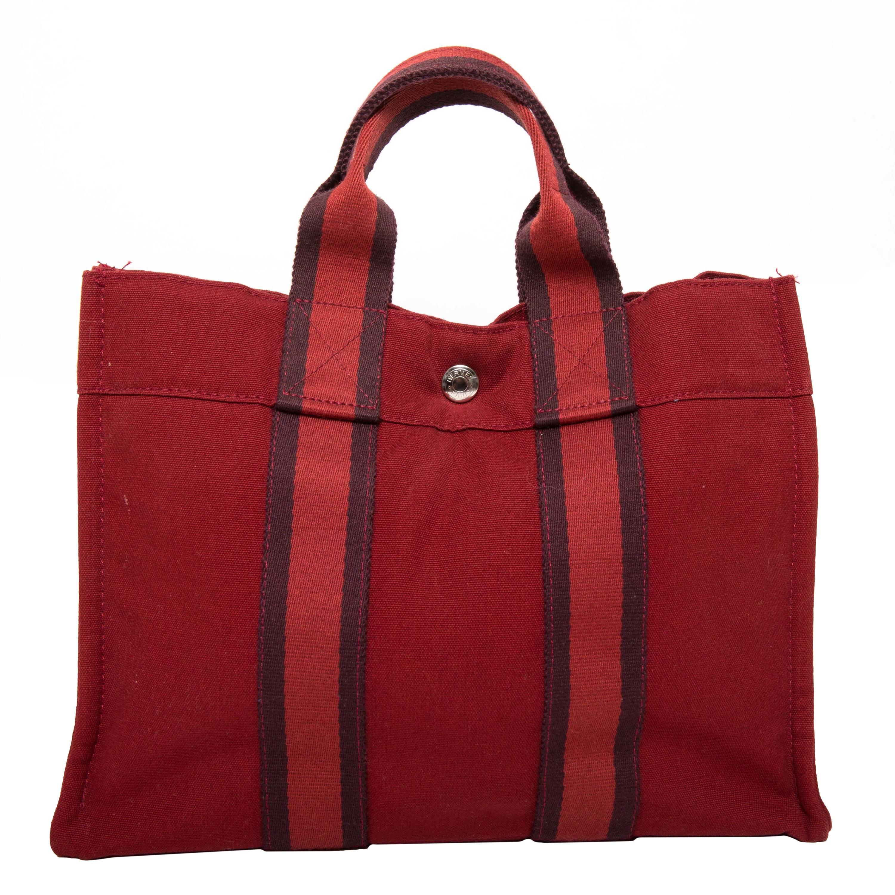 Hermes Navy Red and Navy Canvas Fourre Tout PM Tote Bag