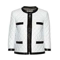 Moschino Black and White Quilted Leather 'Drink Moschino' Bomber Jacket