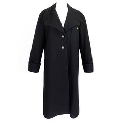 1990s CHANEL Heavy Black Wool Coat with Logo Buttons