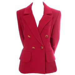 YSL Vintage Yves Saint Laurent Raspberry Red Wool Blazer Jacket