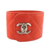 Chanel Quilted Coral Leather CC Turnlock Cuff Bracelet