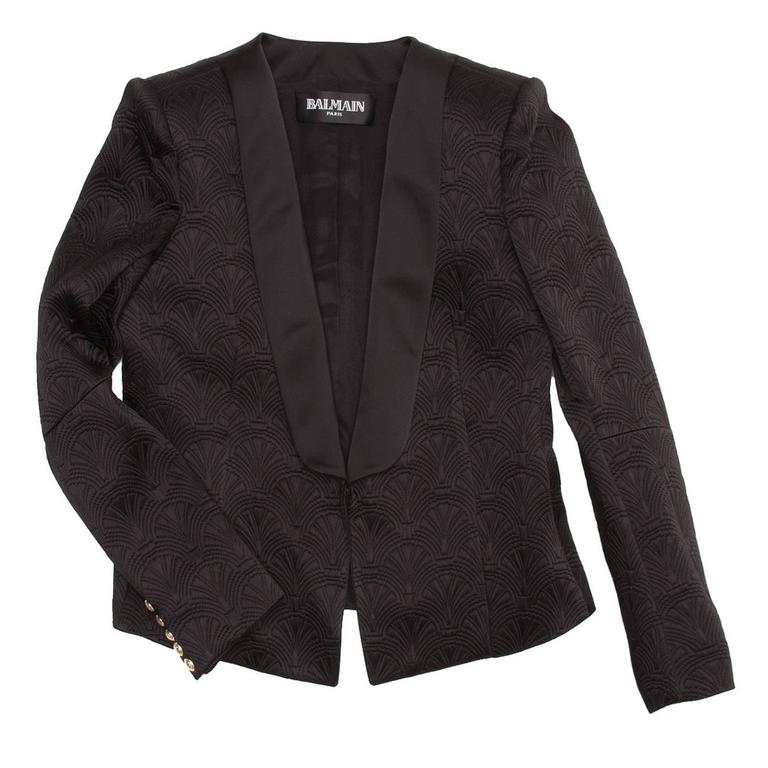 Balmain Black Jaquard Tuxedo Jacket For Sale at 1stDibs | balmain ...