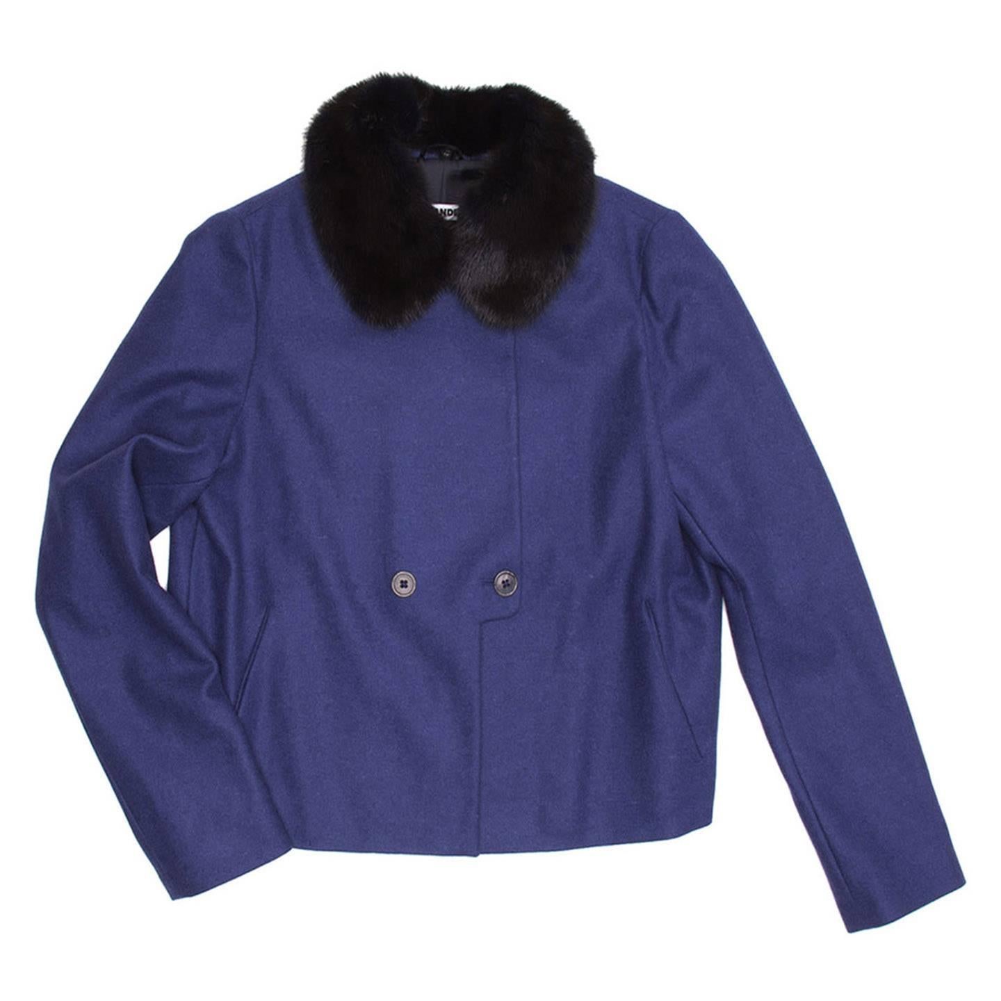 Jil Sander Blue Wool & Fur Short Jacket For Sale