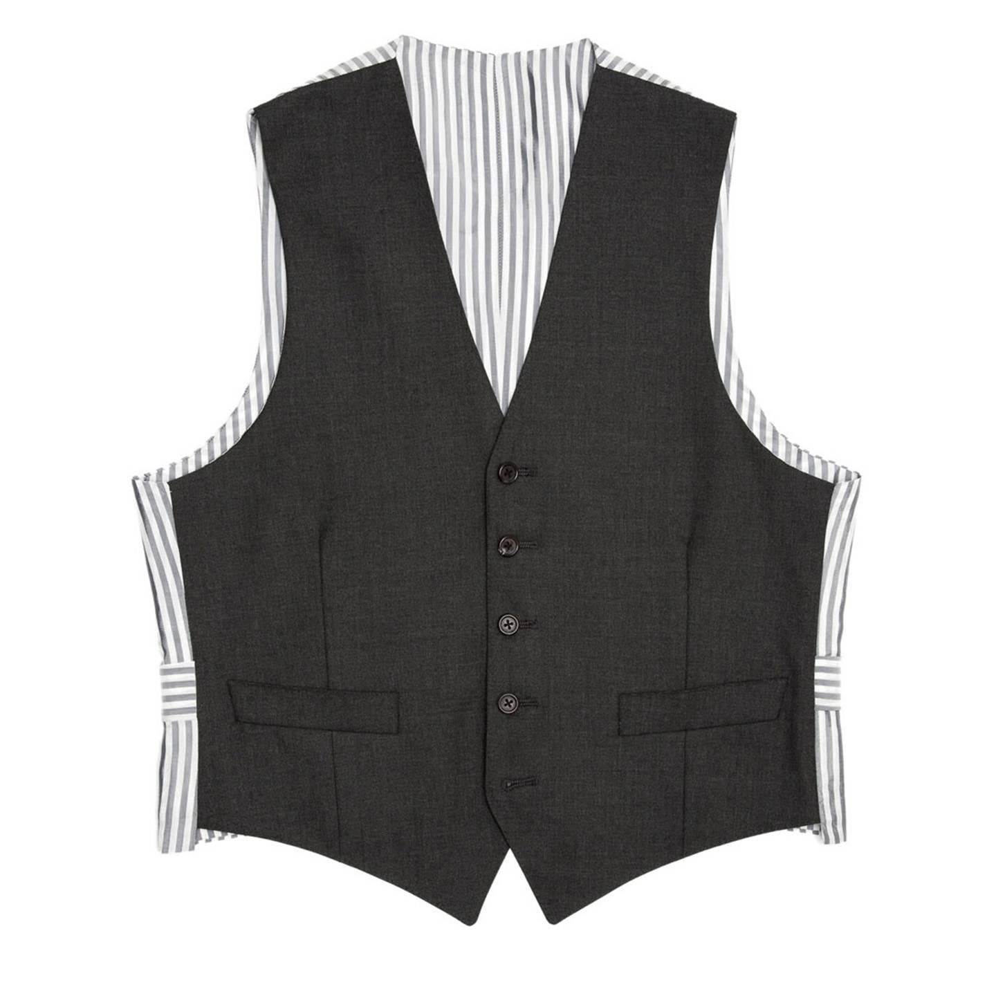 Thom Browne Charcoal Grey Wool Vest For Sale