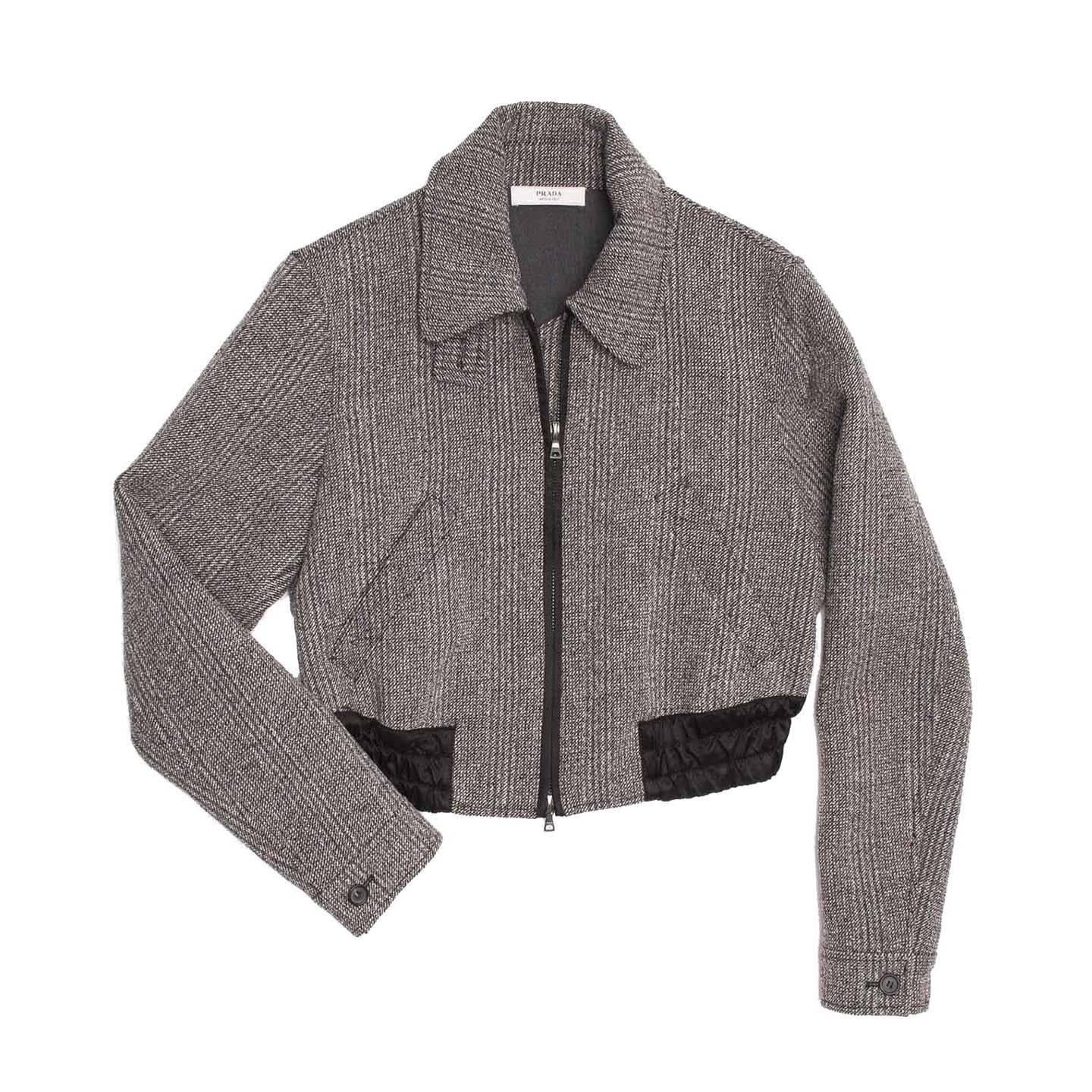 Prada Grey Wool Bomber Jacket For Sale