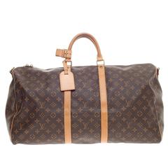 Louis Vuitton Damier Ebene Keepall Bandouliere 55 Duffle Bag with Strap  99lk729s For Sale at 1stDibs