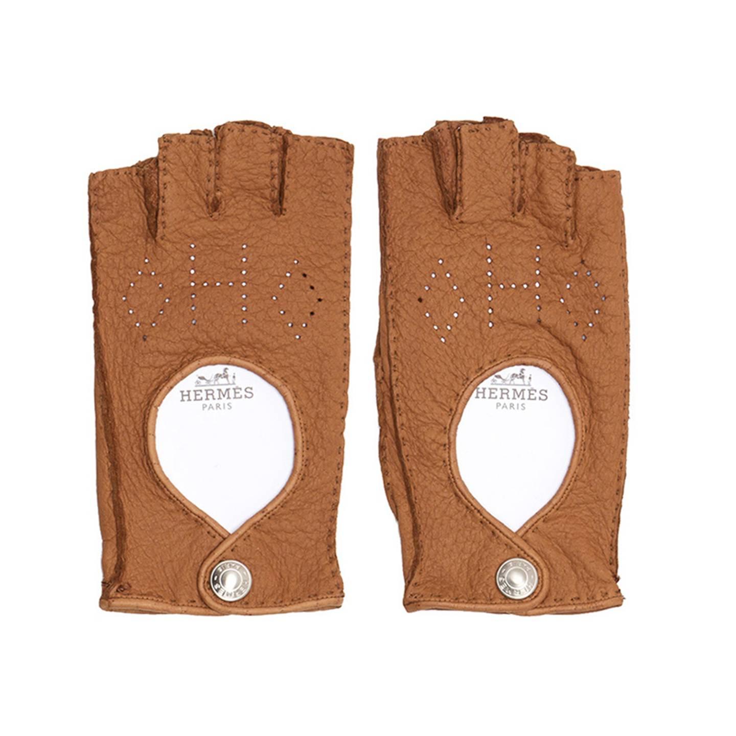 Hermès Tan Fingerless Gloves