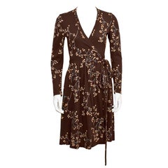 1970's Diane Von Furstenberg Brown Floral Wrap Dress
