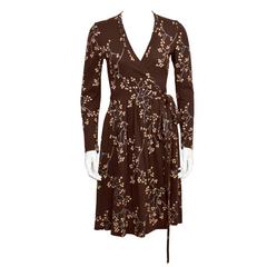 1970's Diane Von Furstenberg Brown Floral Wrap Dress 7