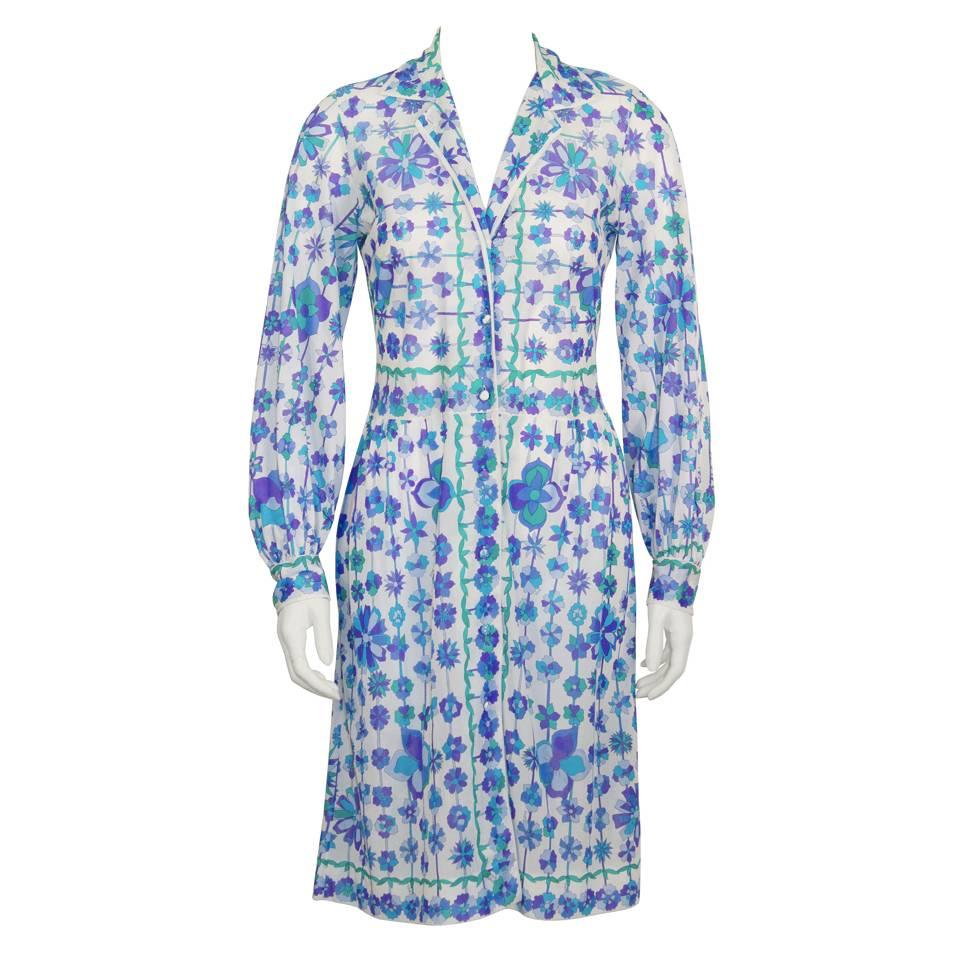 1970's Emilio Pucci Blue and White Flower Print Cover Up