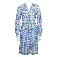 1970's Emilio Pucci Blue and White Flower Print Cover Up 10